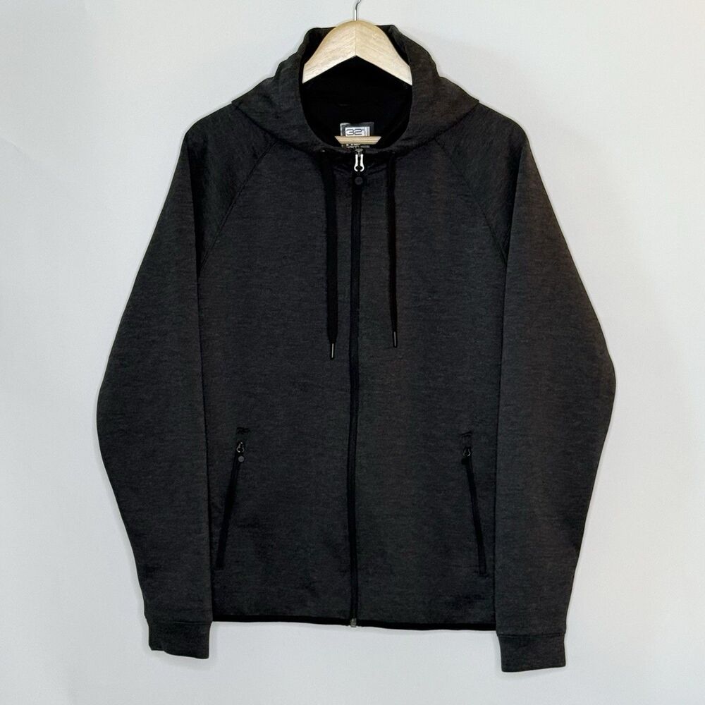32 DEGREES HEAT Hooded Zip Jacket Men's L Charcoal Gray Pockets Lined Activewear